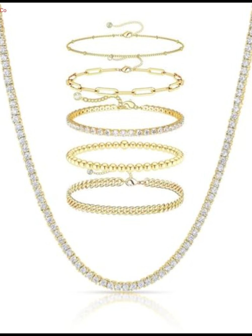 Dainty Slider Tennis Jewelry Set Hypoallergenic Alloy Steel Necklace Bracelet